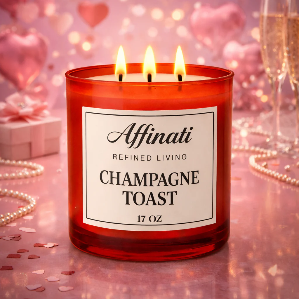 White Barn Champagne Toast 3-wick candle with bubbly champagne sparkling berries and juicy tangerine fruity sweet celebration scent
