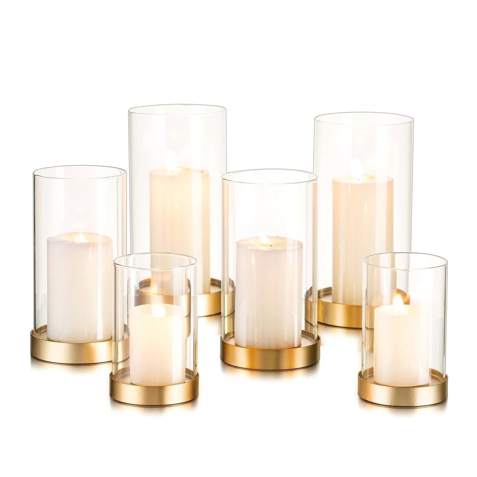 Glass Hurricane White Barn Candle Holder Set