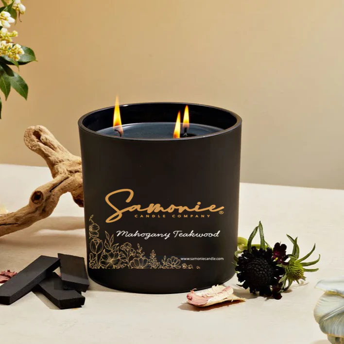 White Barn Mahogany Teakwood 3-wick candle with rich mahogany cedarwood and warm oak blend luxury home fragrance for sophisticated ambiance