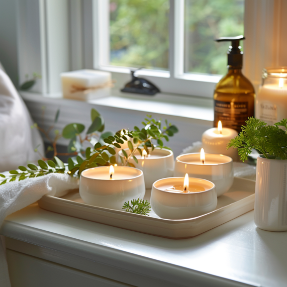 White Barn luxury scented candles hand-poured with essential oils in elegant glass jars creating warm ambiance for home fragrance enthusiasts